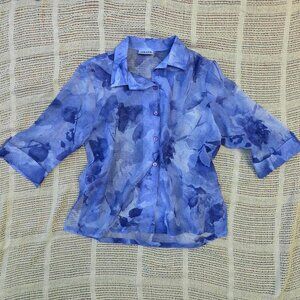 Vintage Sheer Collared Button Up 3/4 Sleeve Top